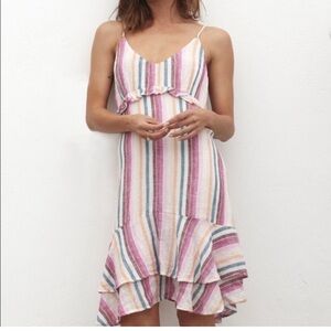 Rails Martina Avila Stripe linen sundress with ruffle flounce at hem. Medium